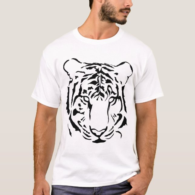 Camiseta Silhuette de Tigre Preto e Branco (Frente)