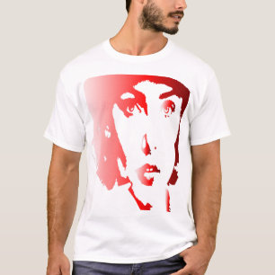 Camiseta Silhuette vermelho rosto de mulher com chapéu