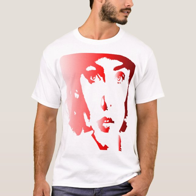 Camiseta Silhuette vermelho rosto de mulher com chapéu (Frente)