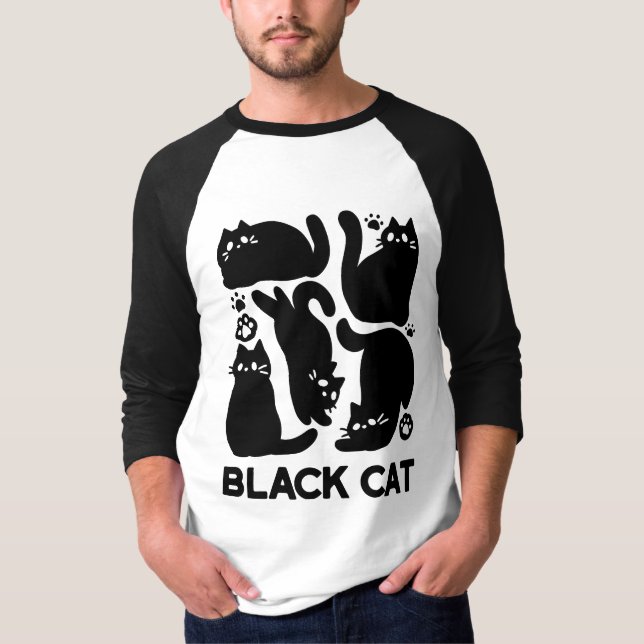 Camiseta Silhuettes de Gato Negro - Design de Felino Cinto (Frente)