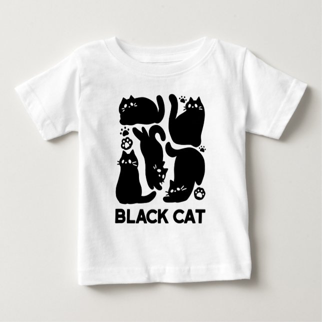 Camiseta Silhuettes de Gato Negro - Design de Felino Cinto (Frente)