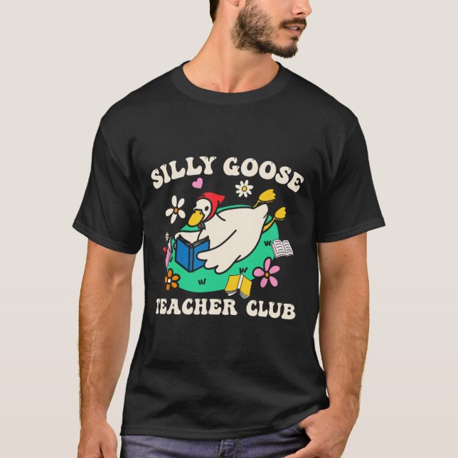 Camiseta Silly Goose Teacher Club Retro Groovy Teacher Back (Frente)