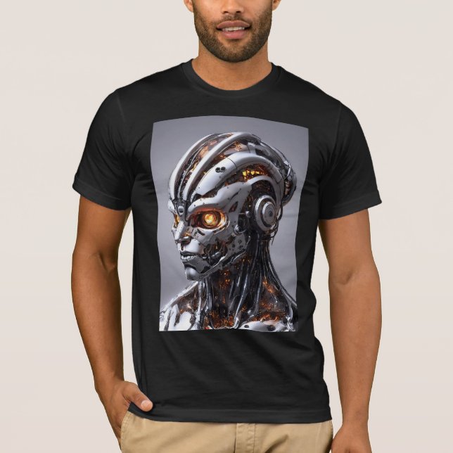 Camiseta Silver Chrome Cyborg Glowing Orange Sci-Fi (Frente)