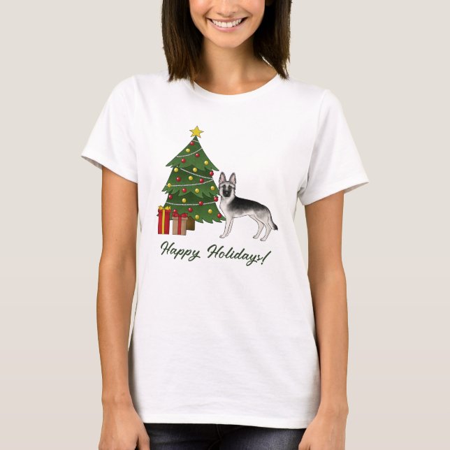 Camiseta Silver Sable German Shepherd Festive Christmas (Frente)