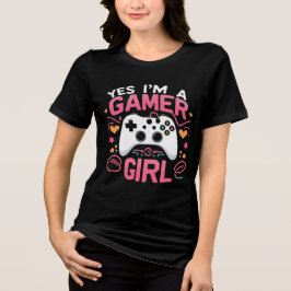 Camiseta Sim, Eu Sou Uma Gamer: Controle Pink e Branco