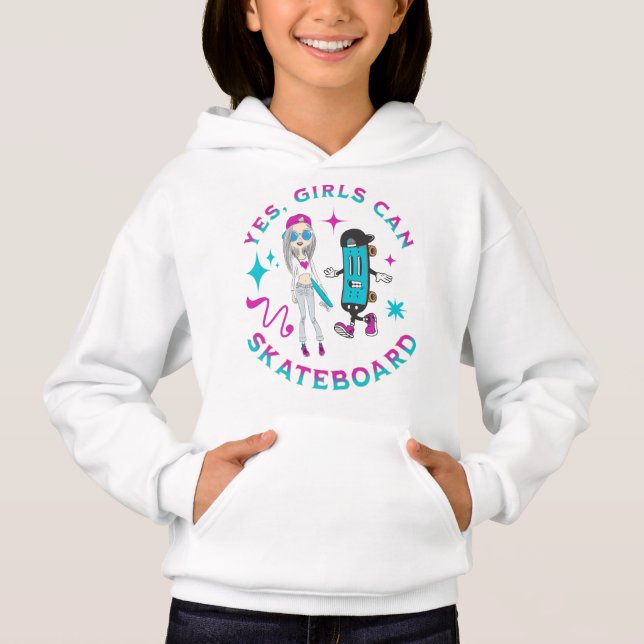 Camiseta Sim, Meninas Podem Desenhar Em Skateboarder Mulher (Frente)