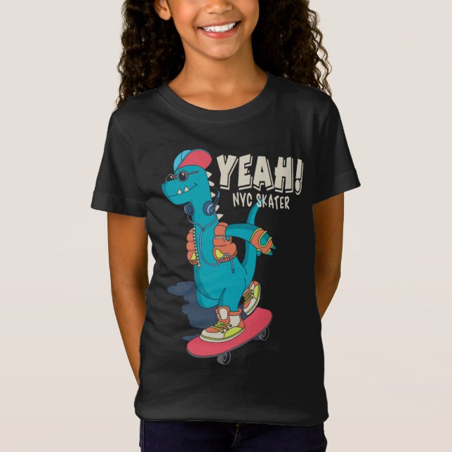 Camiseta Sim! NYC Skater Dinossaur Engraçado (Frente)