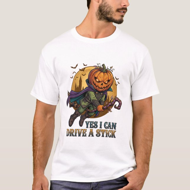Camiseta Sim Pode Dirigir Abóbora Cabeça de Pau de Vassoura (Frente)