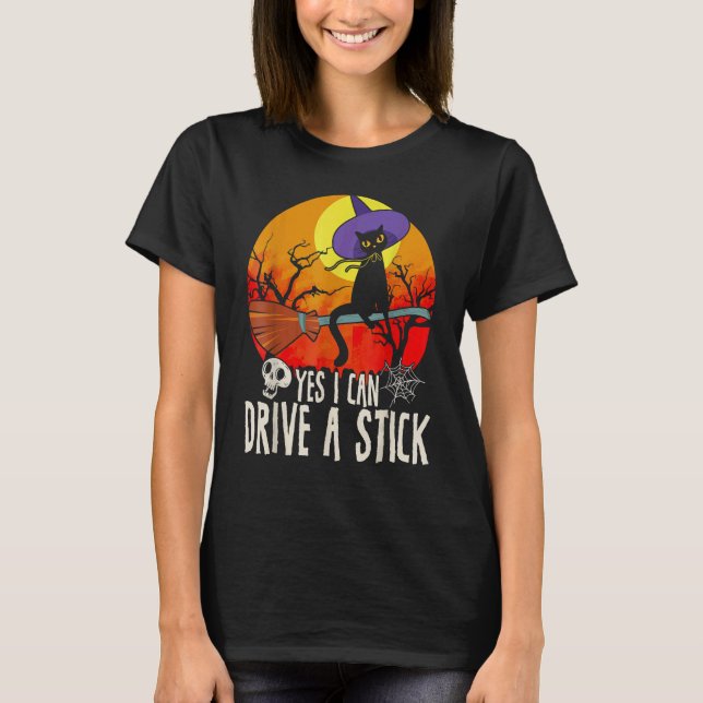 Camiseta Sim Posso Dirigir Um Gato Bruxa Halloween (Frente)
