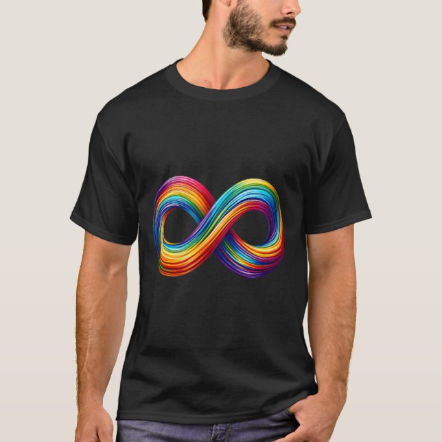 Camiseta Símbolo Arco-íris do Sinal de Infinito da Neurodiv (Frente)