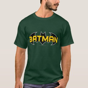 Camiseta Símbolo Batman Nome Logotipo Amarelo e Preto