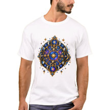 Símbolo Celestial Místico Dourado Azul Emblema Cós