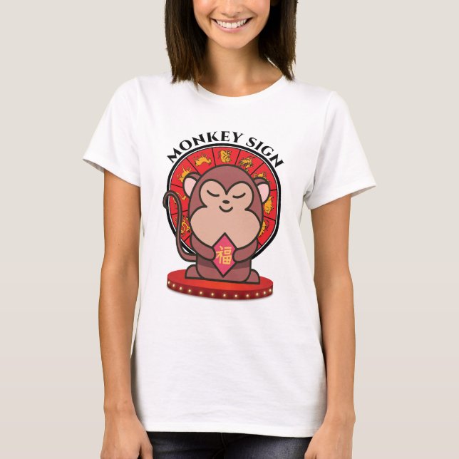 Camiseta Símbolo chinês macaco Mulheres brancas (Frente)