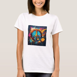 Camiseta Símbolo Colorido de Paz - Arte Splatter Vibrante
