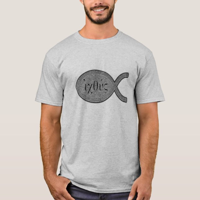 Camiseta Símbolo cristão dos peixes de IXOYE - efeito de (Frente)