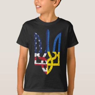 Camiseta Símbolo da Bandeira Americano Ucraniano Amor Apoio