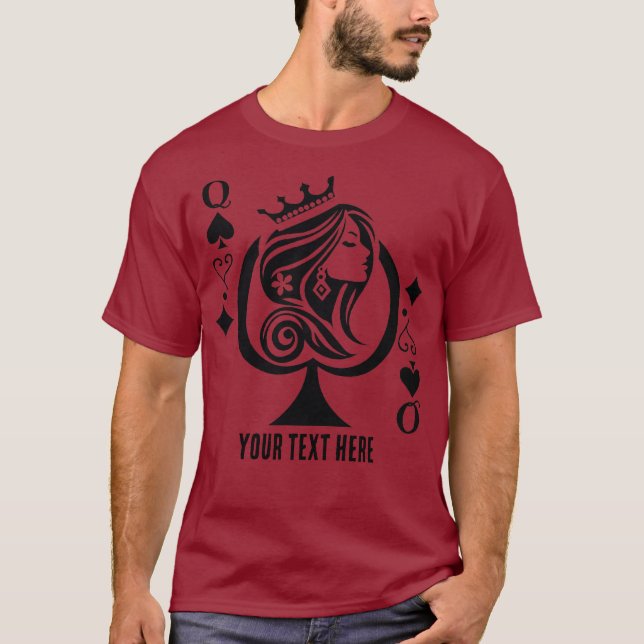 Camiseta Símbolo da carta de jogo Rainha de Espadas com ele (Frente)