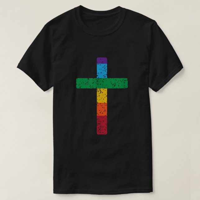 Camiseta Símbolo da Cruz Cristã Homens LGBT-Orgulho gay Mul (Frente do Design)
