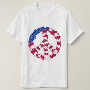 Camiseta Símbolo da Paz Vermelho Branco e Azul com Corações