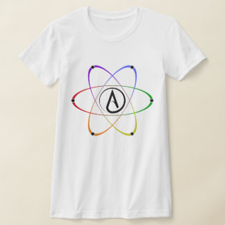 Camiseta Símbolo de Átomo Ateu Arco-íris Preto