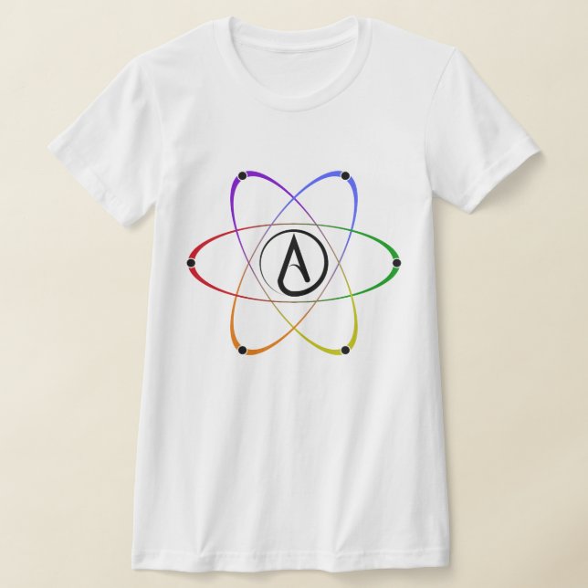 Camiseta Símbolo de Átomo Ateu Arco-íris Preto (Postura )
