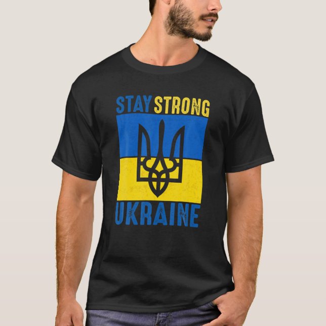 Camiseta Símbolo de bandeira ucraniana forte na Ucrânia (Frente)