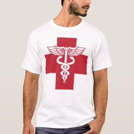 Camiseta Símbolo de Caduceus da Cruz Vermelha com Assistênc