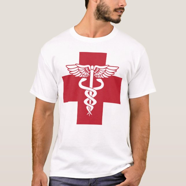 Camiseta Símbolo de Caduceus da Cruz Vermelha com Assistênc (Frente)