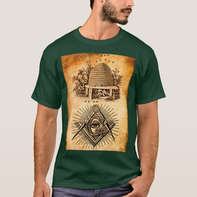 Camiseta Símbolo de colmeia másico Freemason chard quadrado (Frente)
