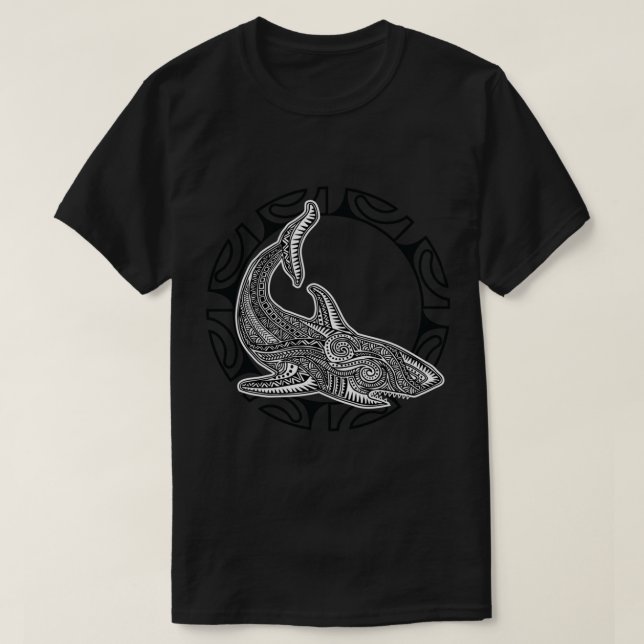 Camiseta Símbolo de Cultura Shark Maori Haka Dance Nova Zel (Frente do Design)