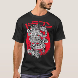 Camiseta Símbolo de dragão estético japonês Kanji Japan Red