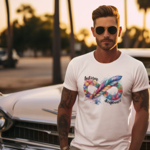 Camiseta Símbolo de Infinidade de Penas Coloridas de Consci