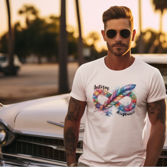 Camiseta Símbolo de Infinidade de Penas Coloridas de Consci (Criador carregado)