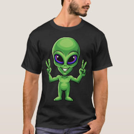 Camiseta Símbolo de Paz Alienígena Engraçado Sorriso Humor 