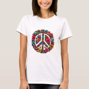 Camiseta símbolo de paz floral cor ilustração