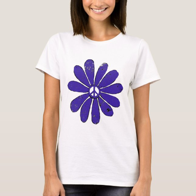 Camiseta Símbolo de Paz HIppie Flor Roxo (Frente)