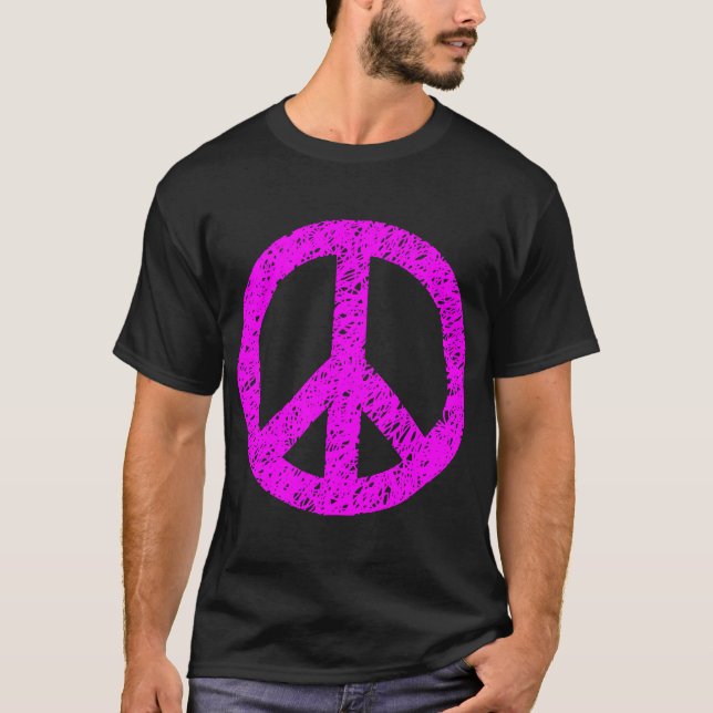 Camiseta Símbolo de paz rabiscado - Magenta (Frente)