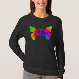 Camiseta Símbolo de Sinal de Paz Tie Dye Borboleta Retro 60