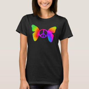 Camiseta Símbolo de sinal de paz Tie Dye Butterfly Retro 60