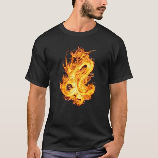 Camiseta Símbolo do Dragão Chinês Tradicional de Poder e Fo (Frente)