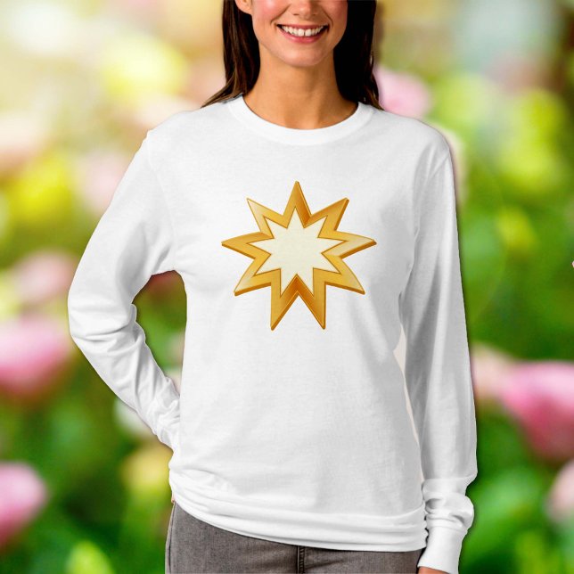 Camiseta Símbolo Dourado Baha'i (Peace. Nine pointed star, symbol of the Baha’i faith in gold. You can customize with your text.)