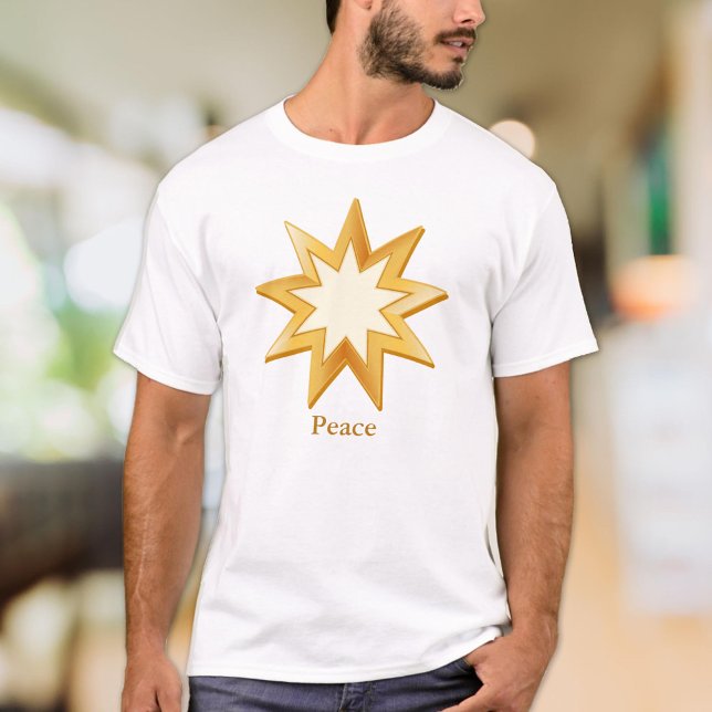 Camiseta Símbolo Dourado Baha'i (Gold nine pointed star symbol of the Baha’i faith T-Shirt. Customize with your text or organization.)