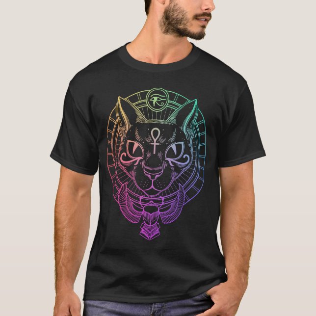 Camiseta Símbolo Egípcio do Gato Basteta Horus Scarab Egito (Frente)