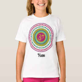 Camiseta Símbolo Espiritual Mandala Om Cor-de-rosa Verde Pe