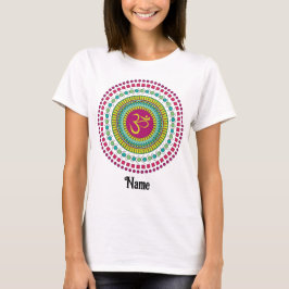 Camiseta Símbolo Espiritual Mandala Om Cor-de-rosa Verde Pe