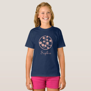 Camiseta Símbolo florescente de cereja, minimalismo, rosa