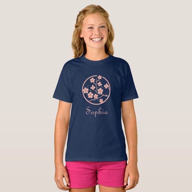 Camiseta Símbolo florescente de cereja, minimalismo, rosa (Frente Completa)