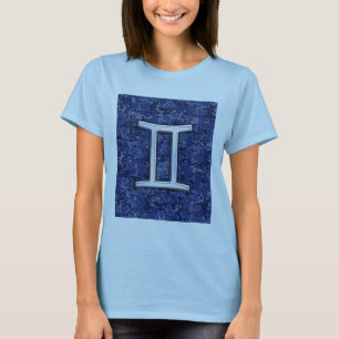 Camiseta Símbolo Gemini Zodiac Camuflagem Digital Azul