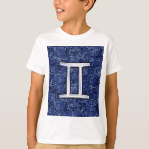 Camiseta Símbolo Gemini Zodiac Camuflagem Digital Azul