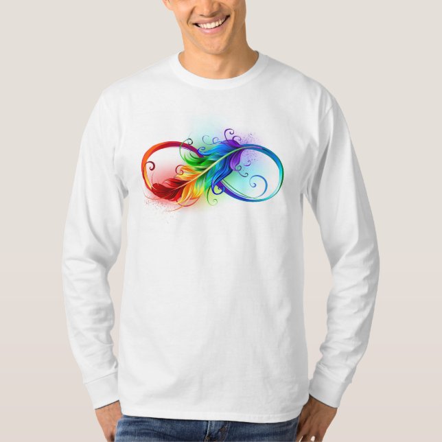 Camiseta Símbolo Infinito com Pena Arco-Íris (Frente)